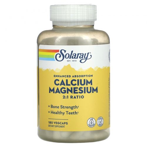 Solaray, Кальций и магний, 180 вегетарианских капсул