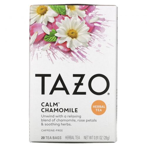 Tazo Teas, Травяной чай, Успокаивающая ромашка, Без кофеина, 20 фильтр-пакетов, 0,91 унции (26 г)