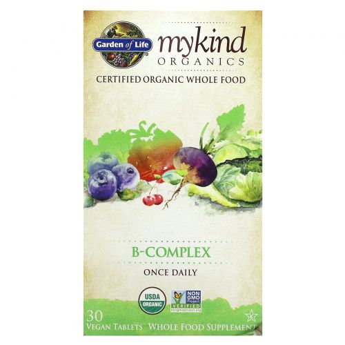 Garden of Life, mykind Organics, B-комплекс, 30 веганских таблеток