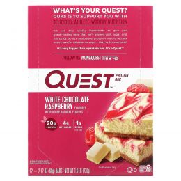 Quest Nutrition, QuestBar, Protein Bar, White Chocolate Raspberry, 12 Bars, 2.1 oz (60 g) Each