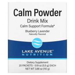 Lake Avenue Nutrition, Calm, смесь для приготовления успокаивающего напитка, голубика и лаванда, 20 пакетиков по 5,5 г (0,19 унции)