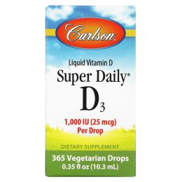 Carlson Labs, Super Daily D3, витамин D3, 1000 МЕ, 0,35 жидкой унции (10,3 мл)