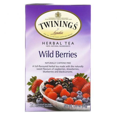 Twinings, Травяной чай, дикие ягоды, без кофеина, 20 пакетиков, 1,41 унции (40 г)