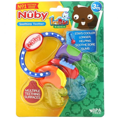 Nuby, Soothing Teether, Icy Bite Keys, Blue, 3+ M, 1 Piece