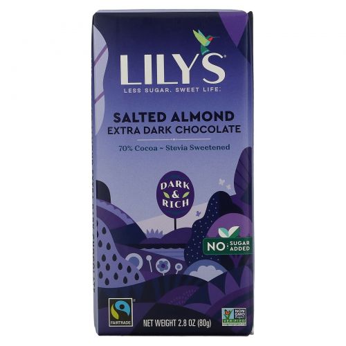 Lily's Sweets, 70% Dark Chocolate Bar, Salted Almond, 2.8 oz (80 g)