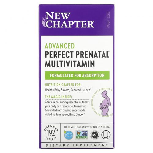 New Chapter, Perfect Prenatal, улучшенный мультивитаминный комплекс для беременных, 192 вегетарианских таблетки