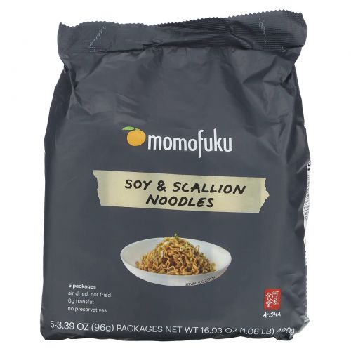 Momofuku, Соевая лапша и зеленый лук, 5 пакетиков по 96 г (3,39 унции)