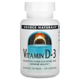 Source Naturals, Витамин D-3, 5,000 МЕ, 120 капсул