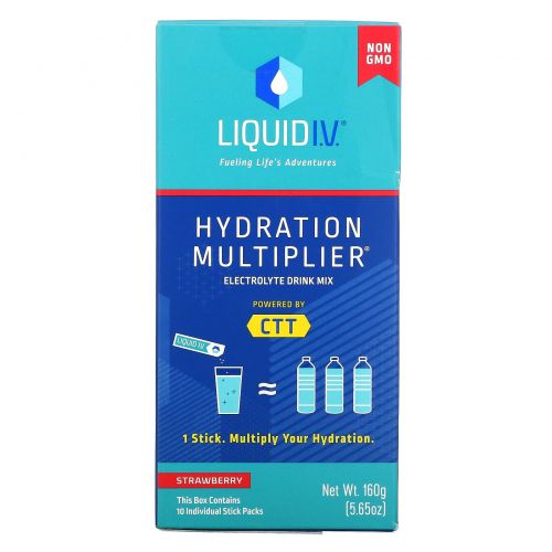 Liquid I.V., Hydration Multiplier, Electrolyte Drink Mix, Strawberry, 10 Individual Stick Packs, 0.56 oz (16 g) Each