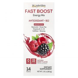 WonderSlim, Fast Boost, смесь для повышения уровня энергии, со вкусом натуральных ягод, 14 пакетиков по 4,9 г