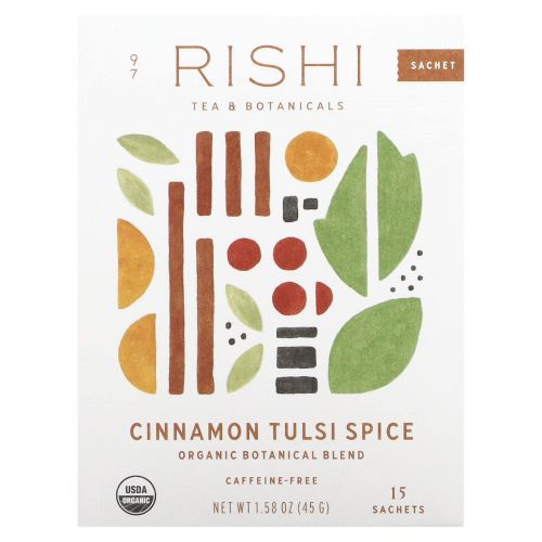 Rishi Tea, Cinnamon Tulsi, без кофеина, 15 пакетиков 45 г (1,58 унции)