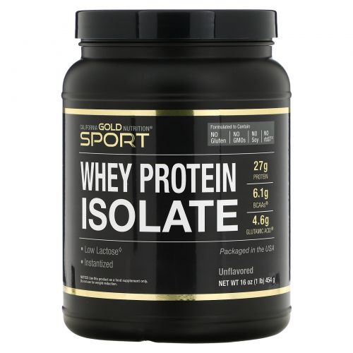 California Gold Nutrition, Sports, WPI 90, Instantized Whey Protein Isolate, Ultra-Low Lactose, 16 унций (454 г)