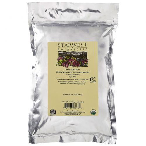 Starwest Botanicals, Порошок корня натуральной ашваганды, 1 фунт (453.6 г)