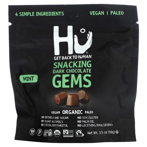 Hu, Snacking Dark Chocolate Gems, мята, 99 г (3,5 унции)