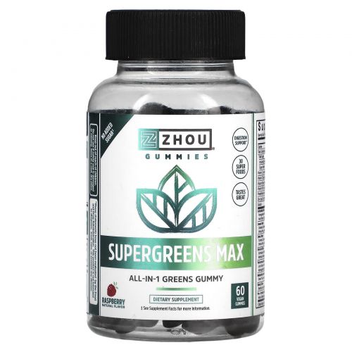 Zhou Nutrition, Supergreens Max, малина, 60 веганских жевательных мармеладок