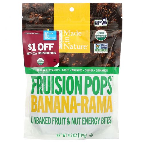 Made in Nature, Organic 'Nana Pops, Banana-Rama Supersnacks, Nut Butter Filled, 3.8 oz (108 g)