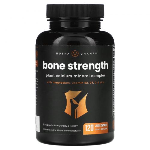 NutraChamps, Bone Strength, поддержка здоровья костей, 120 вегетарианских капсул