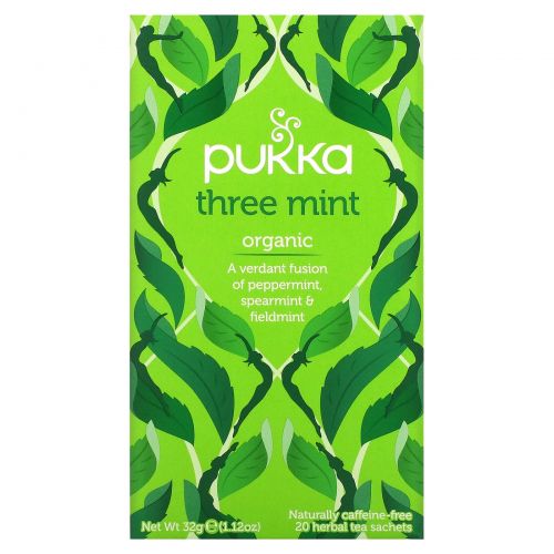 Pukka Herbs, Тройная мята, без кофеина, 20 чайных пакетиков, 1,12 унции (32 г)