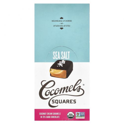 Cocomels, Squares, карамель с кокосовым кремом в 70% темном шоколаде, морская соль, 15 единиц по 28 г (1 унция)