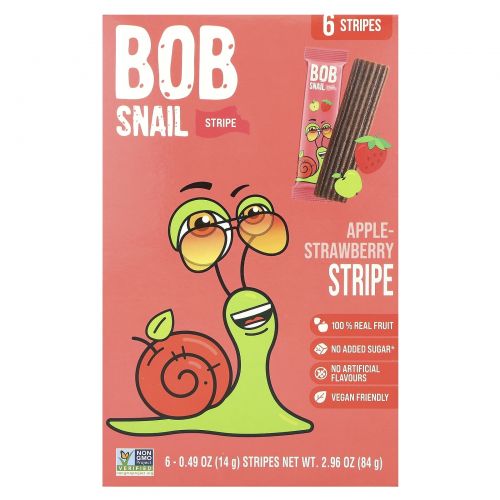 Bob Snail, Stripe, яблоко и клубника, 6 шт., 14 г (0,49 унции)