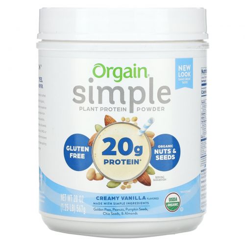 Orgain, Simple, Organic Plant Protein Powder, Vanilla, 1.25 lb (567 g)