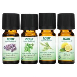 Now Foods, Let It Be Organically, Organic Essential Oils Kit, 4 Bottles, 1/3 fl oz (10 ml) Each