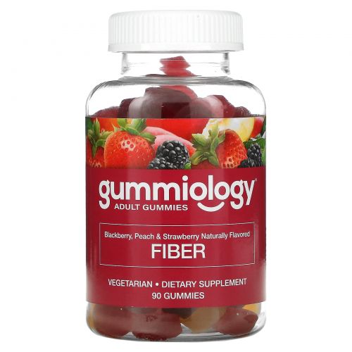 Gummiology, Adult Fiber Gummies, Natural Peach, Strawberry, & Blackberry Flavors, 90 Vegetarian Gummies