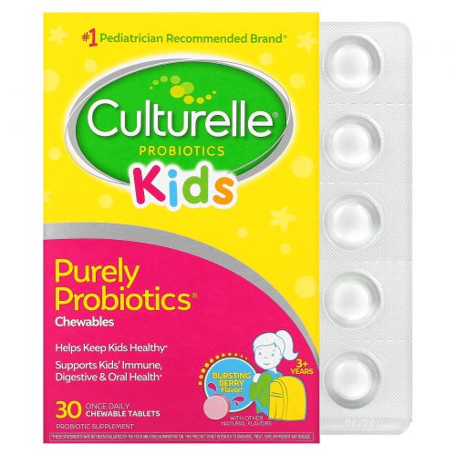 Culturelle, Пробиотические жевательные таблетки для детей, взрыв натуральных ягод, 30 таблеток