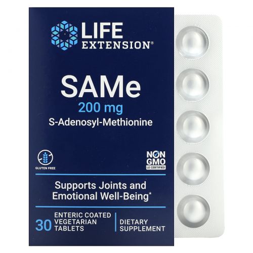 Life Extension, SAMe, S-Adenosyl-Methionine, 200 mg, 30 Enteric Coated Tablets