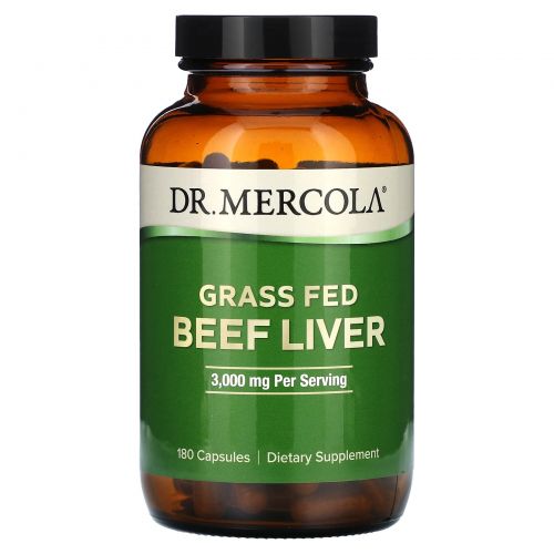 Dr. Mercola, говяжья печень травяного откорма, 500 мг, 180 капсул