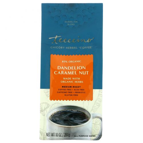 Teeccino, Chicory Herbal Coffee, Medium Roast, Dandelion Caramel Nut, Caffeine Free, 10 oz (284 g)