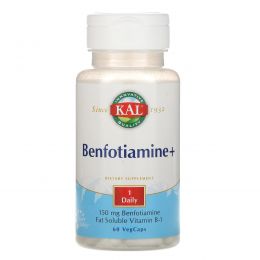 KAL, Benfotiamine+, 150 мг, 60 капсул с оболочкой из ингредиентов растительного происхождения