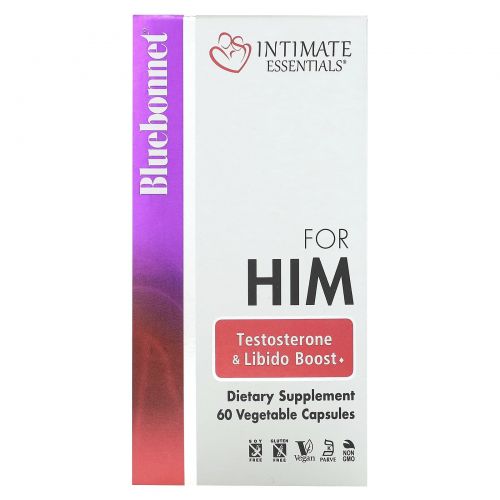 Bluebonnet Nutrition, Intimate Essentials, для него, повышение тестостерона и либидо, 60 вегетарианских капсул