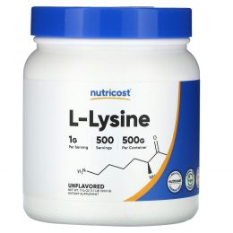 Nutricost, L-лизин, без добавок, 500 г (17,6 унции)