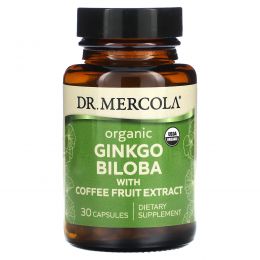 Dr. Mercola, Органический гинкго билоба с экстрактом плодов кофе, 30 капсул