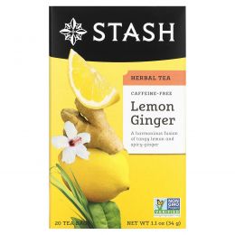 Stash Tea, Травяной чай высшего сорта, лимон и имбирь, без кофеина, 20 чайных пакетиков, 1,1 унции (34 г)