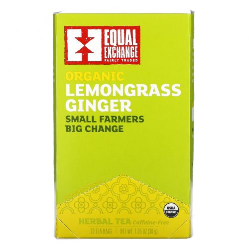 Equal Exchange, Organic Lemongrass Ginger Herbal Tea, Caffeine-Free, 20 Tea Bags, 1.05 oz (30 g)