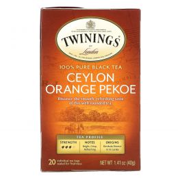 Twinings, Цейлонский чай Орандж Пеко 20 чайных пакетиков, 1.41 унции (40 г)