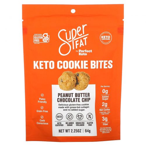 SuperFat, Keto Cookie Bites, Peanut Butter Chocolate Chip, 3 Packs, 2.25 oz(64g) Each