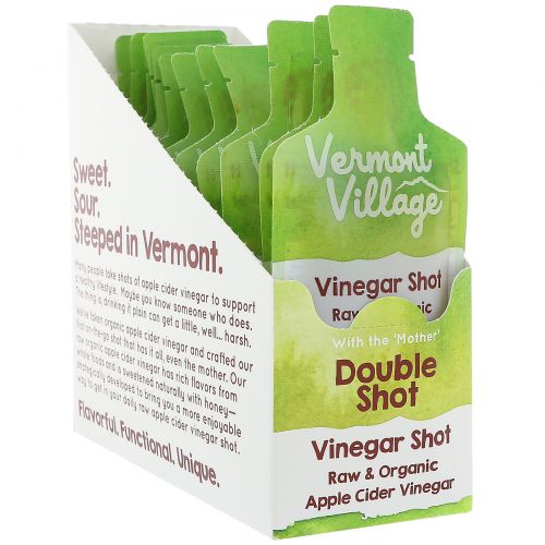 Vermont Village Vinegar Shots, Органический яблочный уксус, двойная порция, 12 порций, 1 унц. (28 г) каждая