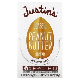 Justin's Nut Butter, Классическое арахисовое масло,  10  пакетиков, 1,15 унций (32 г) в упаковке