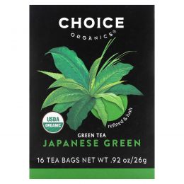 Choice Organic Teas, Органический, зеленый чай, премиальный японский зеленый, 16 чайных пакетиков, 1,1 унции (32 г)