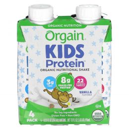 Orgain, Kids Protein, органический питательный коктейль, ваниль, 4 пакетика, по 244 мл (8,25 жидк. Унции)