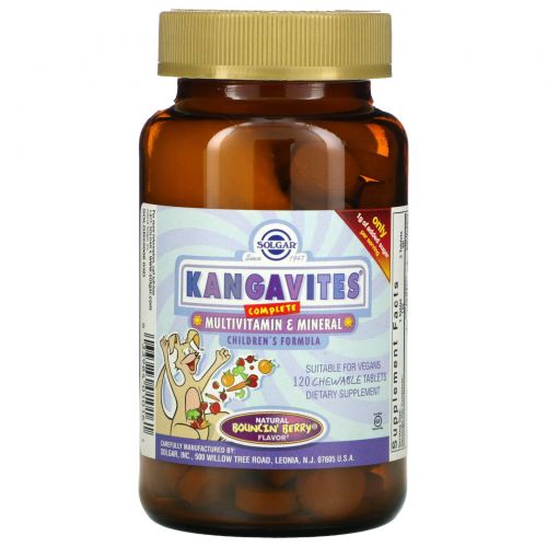 Solgar, Kangavites, Полный состав мультивитаминов и минералов для детей, с ягодным вкусом, 120 жевательных таблеток