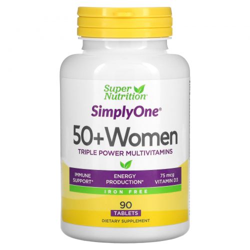 Super Nutrition, Simply One, тройная сила для женщин! старше 50 лет, без железа, 90 таблеток