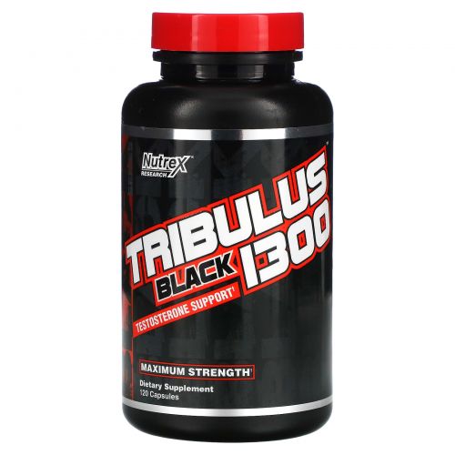 Nutrex Research, Tribulus Black 1300, поддержка уровня тестостерона, 120 капсул