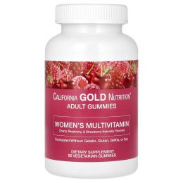 California Gold Nutrition, жевательные мультивитамины для женщин, со вкусом вишни, клубники и малины, 90 жевательных таблеток