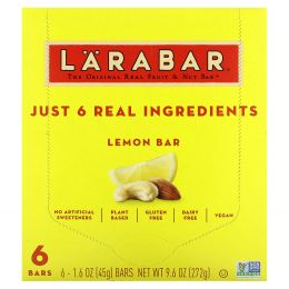 Larabar, The Original Real Fruit & Nut Bar, лимон, 6 батончиков, по 45 г (1,6 унции)