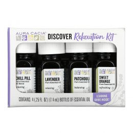 Aura Cacia, Discover Relaxation Kit, Essential Oils, 4 Bottles, 0.25 fl oz (7.4 ml ) Each