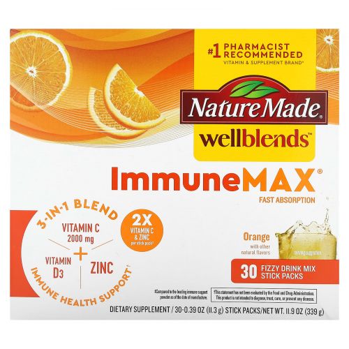 Nature Made, Wellblends, ImmuneMax, со вкусом апельсина, 30 пакетиков по 11,3 г (0,39 унции)